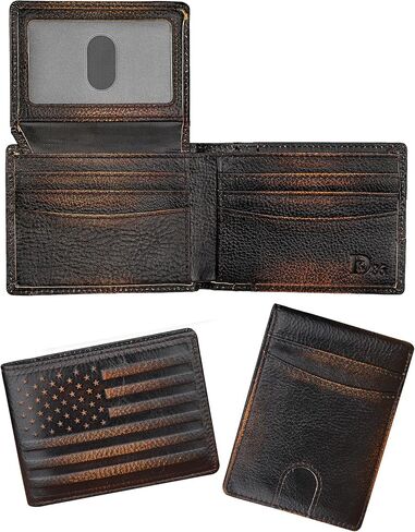 DK86 Wallet للرجال Slim RFID BIFOLD GEALINE LEATHY 2 WINDOW مع صندوق هدية (بني أسود مع العلم) in Kuwait