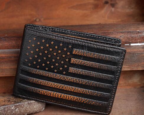 DK86 Wallet للرجال Slim RFID BIFOLD GEALINE LEATHY 2 WINDOW مع صندوق هدية (بني أسود مع العلم) in Kuwait