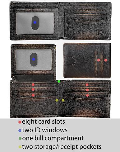 DK86 Wallet للرجال Slim RFID BIFOLD GEALINE LEATHY 2 WINDOW مع صندوق هدية (بني أسود مع العلم) in Kuwait
