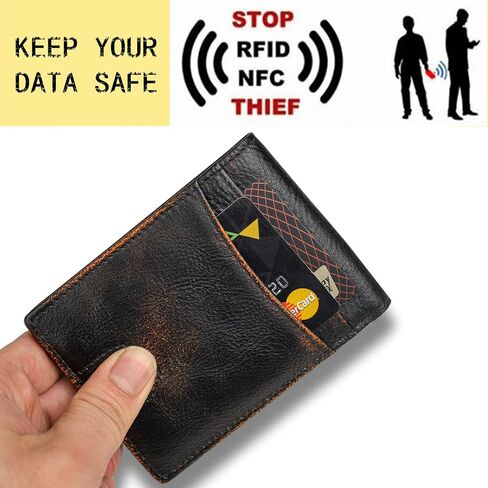 DK86 Wallet للرجال Slim RFID BIFOLD GEALINE LEATHY 2 WINDOW مع صندوق هدية (بني أسود مع العلم) in Kuwait