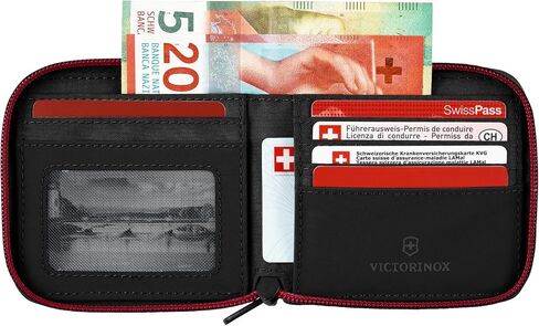 أساسيات سفر Victorinox ، محفظة zip -around ، محفظة RFID مع مقصورة الفاتورة ، فتحات البطاقات ، نافذة الهوية وجيب العملة المعدنية - أسود in Saudi Arabia