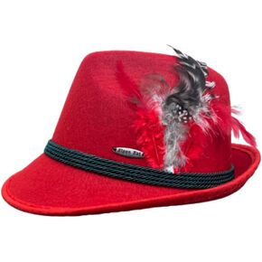 شعرت اللون الأحمر الألماني الأحمر التقليدي فيدورا للرجال والقبعة للنساء المصابات بحجم الريشة | مهرجان أكتوبر هاوس in Kuwait