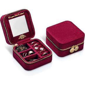 Luxury Velvet Jewelry Box with Mirror - Travel Jewelry Box - Travel Jewelry Case Organizer - Gifts for Women, Mom, Wife, Girlfriend, Her – Emerald Green in Saudi Arabia