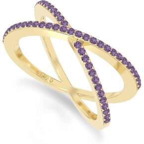 Natural Gemstone Criss Cross Ring for Women in 925 Silver/18K Yellow/Rose Gold Vermeil, Birthstone Jewelry Gifts for Her Birthday, Wedding Anniversary, Graduation, Christmas, Mothers Day in Saudi Arabia