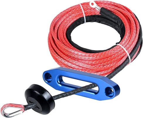 50ft x 1/4 inch Red Strong Durable Synthetic Winch Rope Line 6400LBS with Rubber Stopper and Blue 4 4/5 inch Aluminum Hawse Fairlead for Recovery UTV ATV Truck in Saudi Arabia