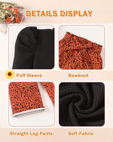 Toddler Girl Clothes Sets: 3 Piece Puff Sleeve Ribbed Top Wide Leg Pants Sets with Headband Fall Outfits 2-8 Years in Kuwait