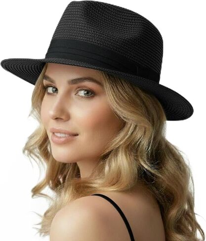Straw Panama Hat Men Women Fedora Hats Wide Brim Beach Hats UPF50+ in Saudi Arabia