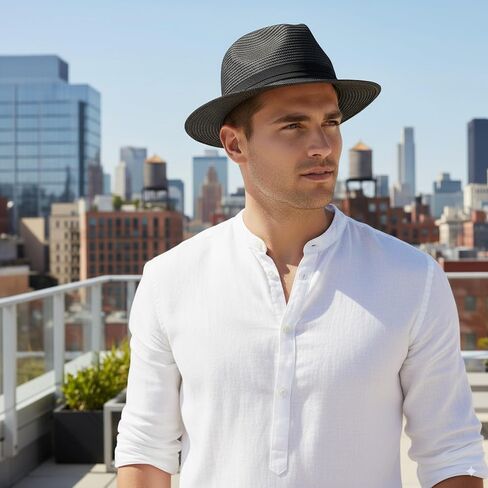 Straw Panama Hat Men Women Fedora Hats Wide Brim Beach Hats UPF50+ in Saudi Arabia