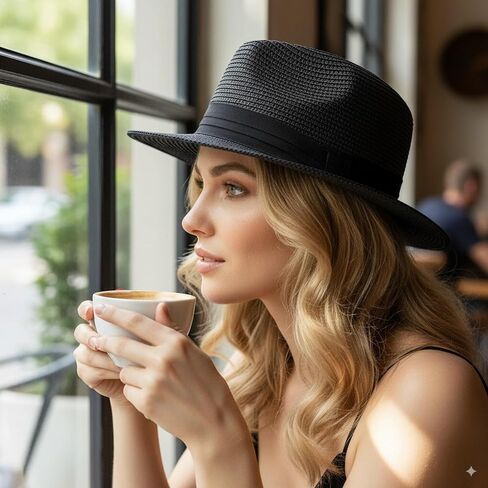 Straw Panama Hat Men Women Fedora Hats Wide Brim Beach Hats UPF50+ in Saudi Arabia