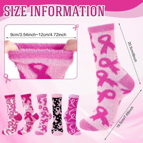 5 Pairs Fuzzy Pink Ribbon Socks Breast Cancer Awareness Gifts Accessories Breast Cancer Cozy Fluffy Warm Socks for Women Home Pink out Day at School Outfits Support Fundraising Event in Saudi Arabia