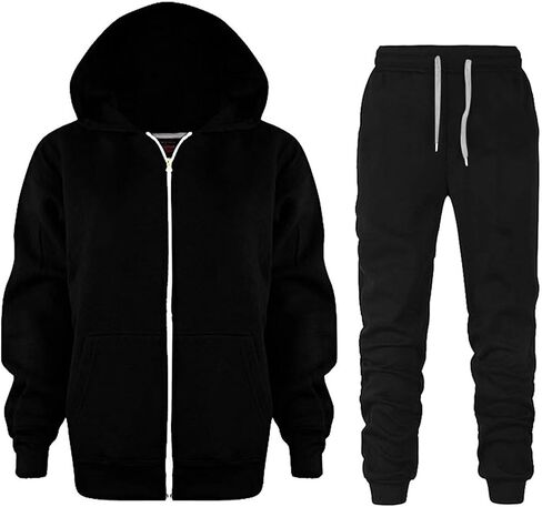 مجموعة الركض بويز فتيات - 2 قطعة من الصوف zip up sweatshirt مقنعين وملابس سروال سروال للملابس النشطية (3-11y) in Saudi Arabia