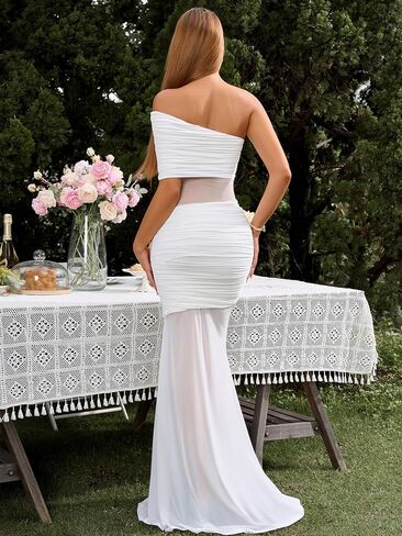 Off Shoulder Bodycon Formal Wedding Guest Maxi Dress Mesh Patchwork Cocktail Dresses for Women 2025 Elegant Classy in Kuwait