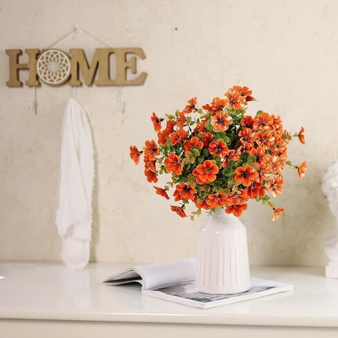 Artificial Flowers for Outdoor Fall Decoration-Faux Flower Petunia with Eucalyptus Fake Plants Boxwood for Front Door Planter Home Garden Porch Patio Thanksgiving Autumn Decor-12 Bundles (Orange) in Kuwait