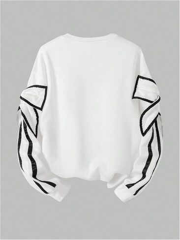 Oyoangle Girl's Bow Sweatshirts y2k مخططة تقليم طويل الأكمام طاقم Crewneck swefshirt in Saudi Arabia