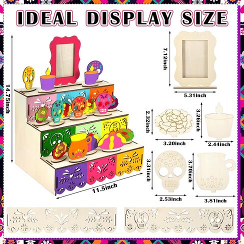 Geelin Dia De Los Muertos Altar Ofrenda Wooden Box with Painting Set DIY Wooden Day of Dead Decorations with Photo Frame Remembrance Memory Shadow Box for Home Halloween Party Gifts(Classic) in Saudi Arabia