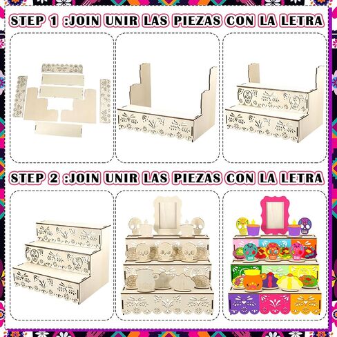 Geelin Dia De Los Muertos Altar Ofrenda Wooden Box with Painting Set DIY Wooden Day of Dead Decorations with Photo Frame Remembrance Memory Shadow Box for Home Halloween Party Gifts(Classic) in Saudi Arabia