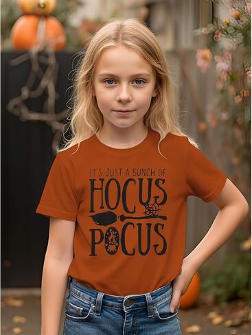Kids Girls Halloween Shirts It's Just A Bunch of Hocus Pocus T-Shirt Funny Sanderson Sister Spooky Season Tee Tops in Saudi Arabia