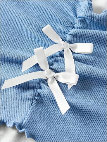 الفتاة رسن المحاصيل قمم Colorblock Bowknot مزيفة من قطعتين لطيفين صيف T Shirt Y2K TOPS TRENDY in Kuwait