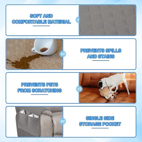 uxcell 3 PCS Armrest Covers, Couch Arm Cover Furniture Protect Slide Recliner Chair Armchair Covers with Side Storage Pocket for Sofa Recliner, Coffee in Saudi Arabia