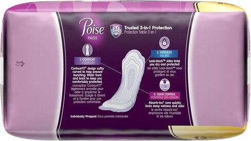Poise Incontinence Pads, Maximum Absorbency, Long, (Packaging May Vary) 39 Count (Pack of 4) in Kuwait