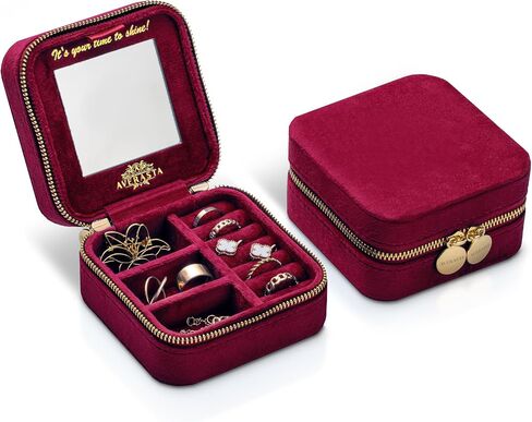 Luxury Velvet Jewelry Box with Mirror - Travel Jewelry Box - Travel Jewelry Case Organizer - Gifts for Women, Mom, Wife, Girlfriend, Her – Emerald Green in Saudi Arabia