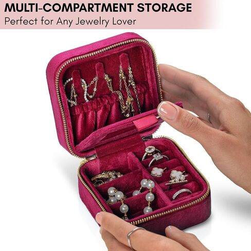 Luxury Velvet Jewelry Box with Mirror - Travel Jewelry Box - Travel Jewelry Case Organizer - Gifts for Women, Mom, Wife, Girlfriend, Her – Emerald Green in Saudi Arabia