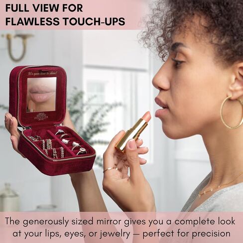 Luxury Velvet Jewelry Box with Mirror - Travel Jewelry Box - Travel Jewelry Case Organizer - Gifts for Women, Mom, Wife, Girlfriend, Her – Emerald Green in Saudi Arabia