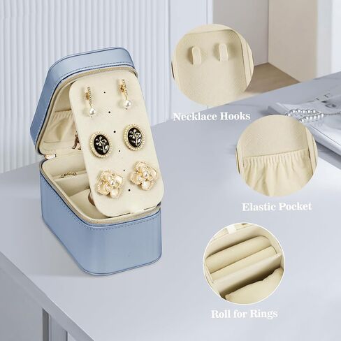Fintie Personalized Travel Jewelry Box with Name & Birth Flower Month - Custom PU Leather Jewelry Organizer Storage Case for Rings Earrings Necklaces Watch, Gift for Women Girls (Pearl White) in Saudi Arabia