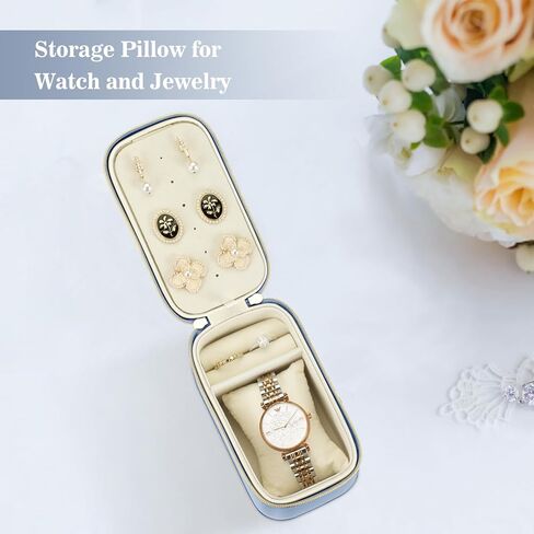 Fintie Personalized Travel Jewelry Box with Name & Birth Flower Month - Custom PU Leather Jewelry Organizer Storage Case for Rings Earrings Necklaces Watch, Gift for Women Girls (Pearl White) in Saudi Arabia