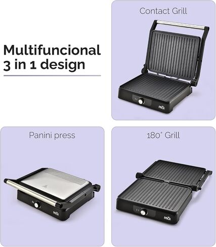 Sandwich & Waffle Maker Grill - 3 in 1 Panini Press Grill with 180° Rotary System for Even Cooking, Stainless Steel Surface with Non-Stick Plate, Power & Ready Indicator Lights - 1200W in Saudi Arabia