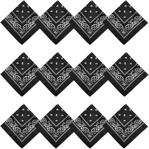 12pcs وشاح باندانا ، عصابات كبيرة للرجال متنوعة للجنسين ، ساتان حرير رعاة البقر بيزلي ويسترن بانداناس وشاح in Kuwait