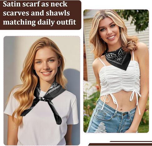 12pcs وشاح باندانا ، عصابات كبيرة للرجال متنوعة للجنسين ، ساتان حرير رعاة البقر بيزلي ويسترن بانداناس وشاح in Kuwait