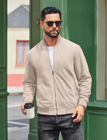COOFANDY Men's Lightweight Suede Bomber Jackets Casual Varsity Jacket Vintage Faux Leather Jackets in Saudi Arabia