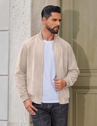 COOFANDY Men's Lightweight Suede Bomber Jackets Casual Varsity Jacket Vintage Faux Leather Jackets in Saudi Arabia