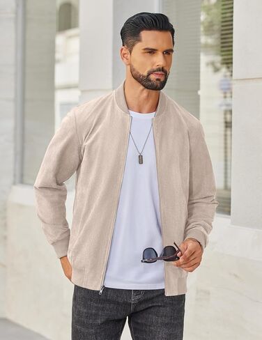 COOFANDY Men's Lightweight Suede Bomber Jackets Casual Varsity Jacket Vintage Faux Leather Jackets in Saudi Arabia