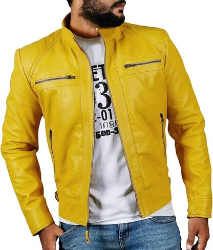 سترة راكب الدراجة النارية من Lambskin الحقيقية - مقهى مبتكرة Racer zip up Moto Jackets Men Moto Jacket Men for Bikers in Kuwait