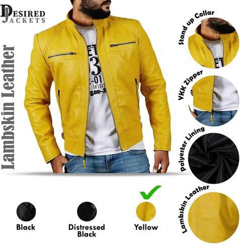 سترة راكب الدراجة النارية من Lambskin الحقيقية - مقهى مبتكرة Racer zip up Moto Jackets Men Moto Jacket Men for Bikers in Kuwait
