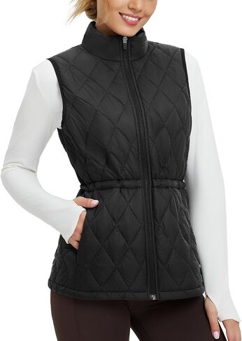 baleaf Women's Puffer Drawstring Vest Lightweight Winter Warm Stand Collar Quilted Golf Vests Water Resistant Zip Pockets in Saudi Arabia
