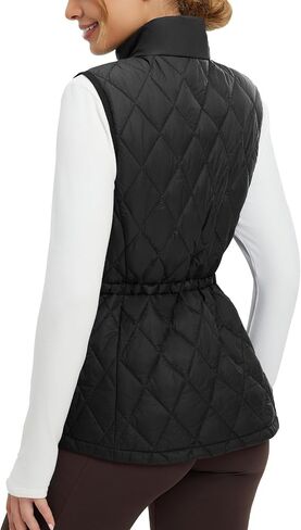 baleaf Women's Puffer Drawstring Vest Lightweight Winter Warm Stand Collar Quilted Golf Vests Water Resistant Zip Pockets in Saudi Arabia