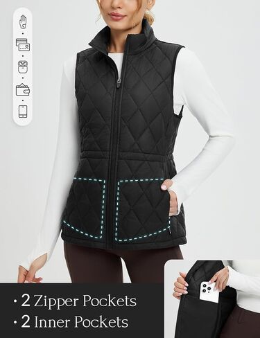 baleaf Women's Puffer Drawstring Vest Lightweight Winter Warm Stand Collar Quilted Golf Vests Water Resistant Zip Pockets in Saudi Arabia