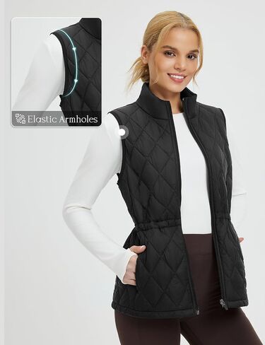 baleaf Women's Puffer Drawstring Vest Lightweight Winter Warm Stand Collar Quilted Golf Vests Water Resistant Zip Pockets in Saudi Arabia