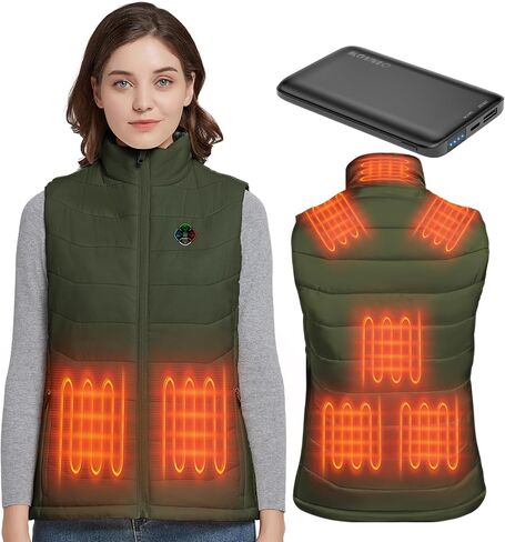 سترة مسخنة من Kovnlo Womens مع حزمة البطارية (Green ، L) 4 في 1 زر ذكي ، تصميم مصابيح الأضواء ، سترة تسخين خفيفة الوزن in Kuwait