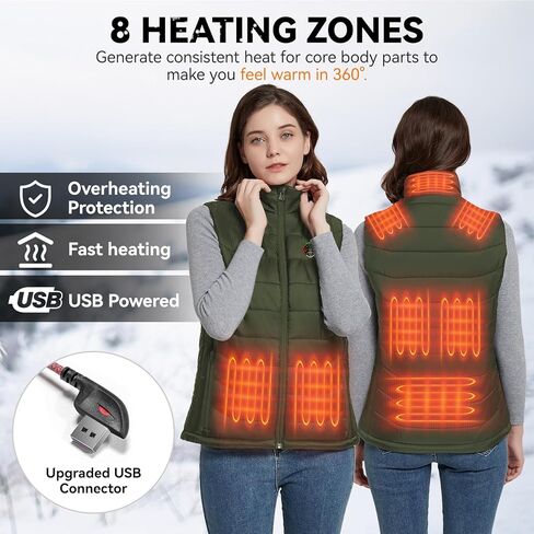 سترة مسخنة من Kovnlo Womens مع حزمة البطارية (Green ، L) 4 في 1 زر ذكي ، تصميم مصابيح الأضواء ، سترة تسخين خفيفة الوزن in Kuwait