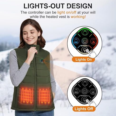 سترة مسخنة من Kovnlo Womens مع حزمة البطارية (Green ، L) 4 في 1 زر ذكي ، تصميم مصابيح الأضواء ، سترة تسخين خفيفة الوزن in Kuwait