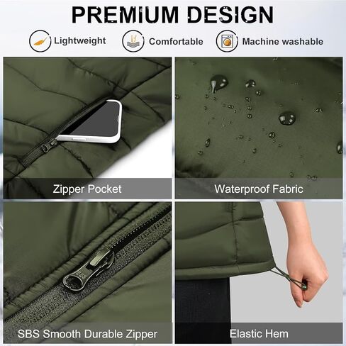 سترة مسخنة من Kovnlo Womens مع حزمة البطارية (Green ، L) 4 في 1 زر ذكي ، تصميم مصابيح الأضواء ، سترة تسخين خفيفة الوزن in Kuwait