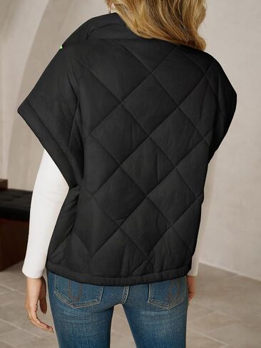 Tankaneo Womens Quilted Puffer Vests Lightweight Cap Sleeve Zip Up Cropped Vests Stand Collar Loose Fit Outerwear in Saudi Arabia