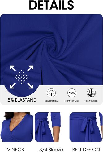 FANDEE Jumpsuit for Women|High Waisted Wide Leg Pant with Belt 3/4 Sleeve V Neck Casual Romper with Pocket in Saudi Arabia