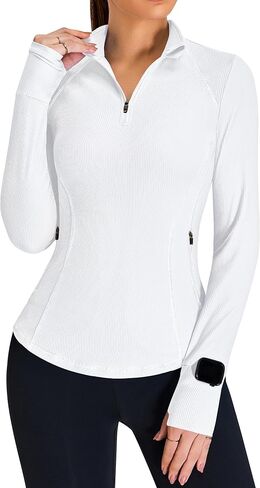 BMJL Womens Long Sleeve Tops Upf 50+ حماية من أشعة الشمس 1/4 قميص مضلع الرمز البريدي المشي لمسافات طويلة مع جيوب in Kuwait