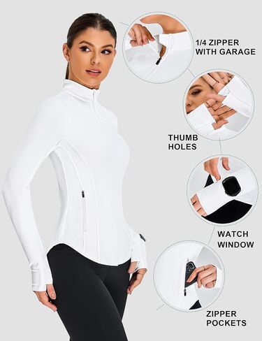 BMJL Womens Long Sleeve Tops Upf 50+ حماية من أشعة الشمس 1/4 قميص مضلع الرمز البريدي المشي لمسافات طويلة مع جيوب in Kuwait