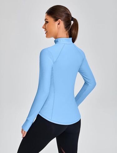 BMJL Womens Long Sleeve Tops Upf 50+ حماية من أشعة الشمس 1/4 قميص مضلع الرمز البريدي المشي لمسافات طويلة مع جيوب in Kuwait